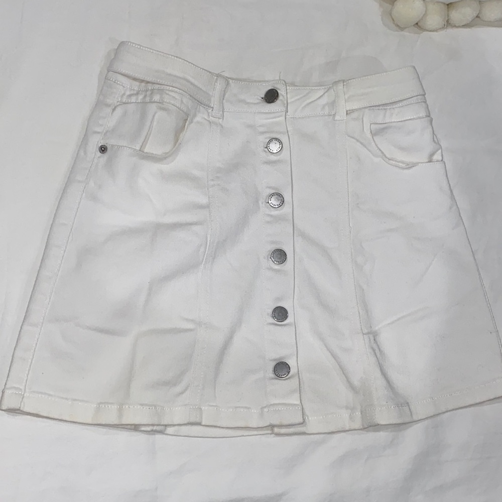 Mini white denim skirt from Tilly’s.